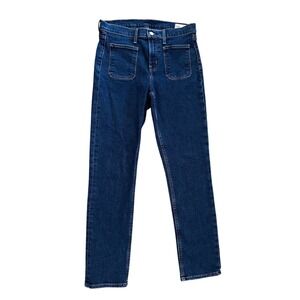 Gap Vintage Slim Mid Rise Jeans Dark Indigo Front Patch Pocket Womens 29 8L Long